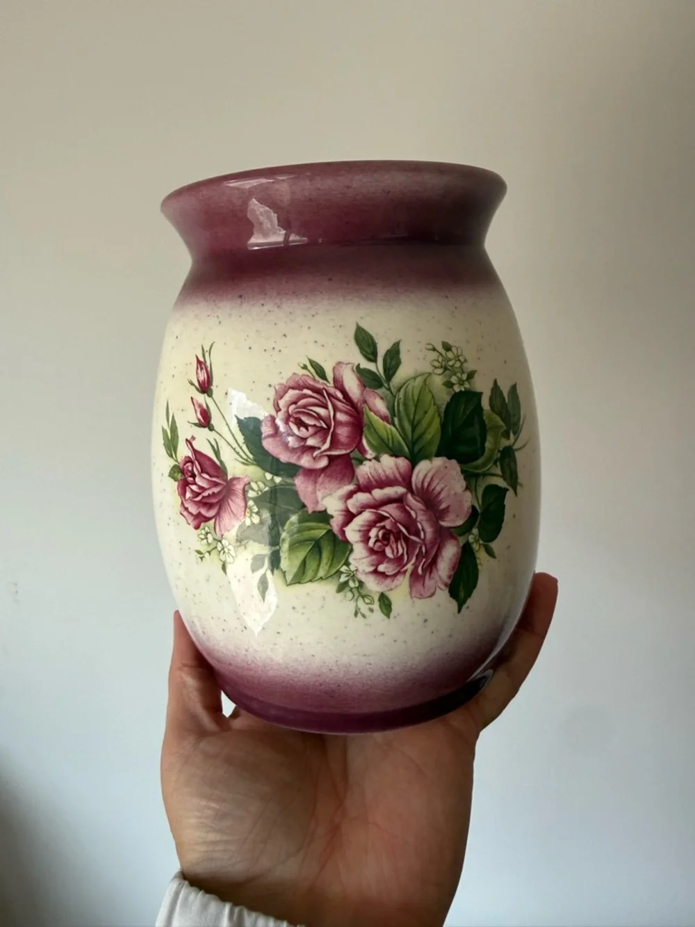 Decorative Pink Rose Hand Spun and Glazed‎ Ceramic Vase - Grandmacore